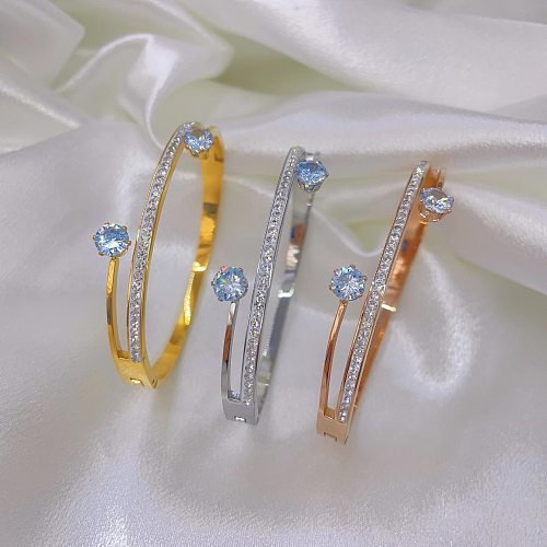 Lady Solid Color Titanium Steel Polishing Plating Inlay Zircon Gold Plated Bangle