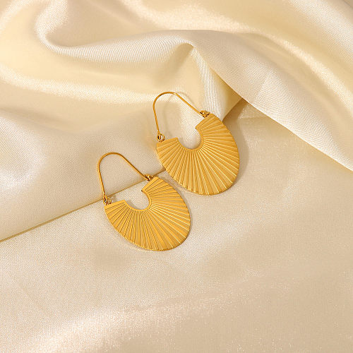 Fashion Simple 18K Gold Stainless Steel  Fan Rib Geometric Earrings