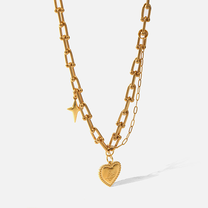 قلادة على شكل نجمة من الفولاذ المقاوم للصدأ مطلية بالذهب على شكل قلب قطعة واحدة