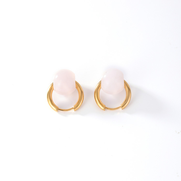 1 Pair Casual Simple Style Round Plating Stainless Steel  Natural Stone Earrings