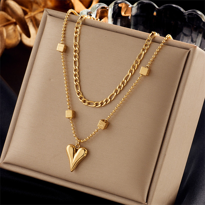 Korean Style Heart Shape Stainless Steel Layered Plating 18K Gold Plated Layered Necklaces