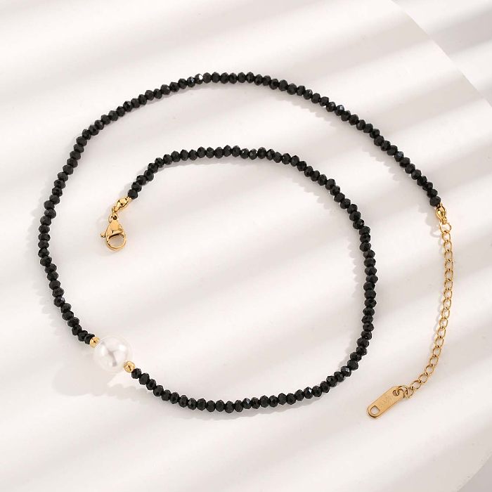 Glam Luxurious Pearl Artificial Crystal Stainless Steel Beaded Pendant Necklace