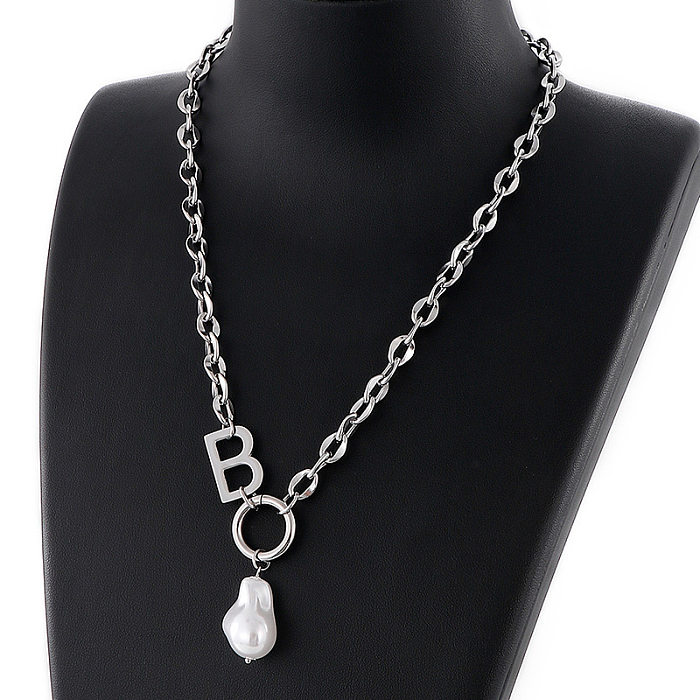 Fourniture transfrontalière en gros mode européenne et américaine Cool lettre B collier Vintage femmes en forme de O chaîne en plastique collier de perles une pièce livraison directe