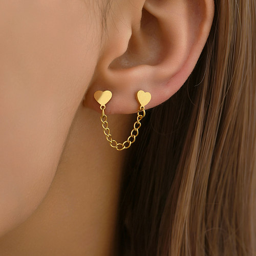 1 paire de boucles d'oreilles en forme de cœur en acier inoxydable plaqué or 14 carats plaqué or rose plaqué argent