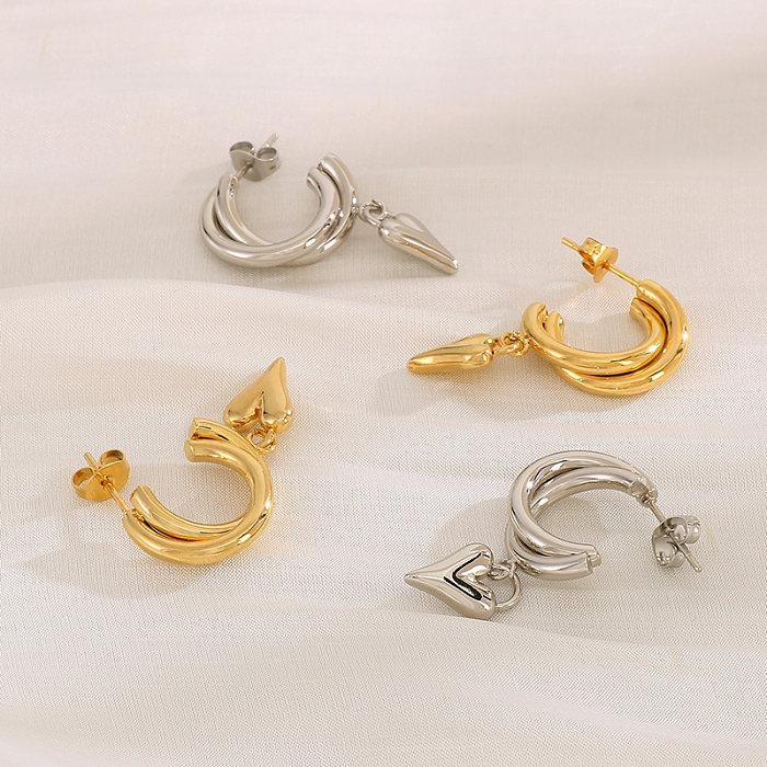 1 Pair Bridal Shiny Heart Shape Plating Stainless Steel  18K Gold Plated Drop Earrings Ear Studs