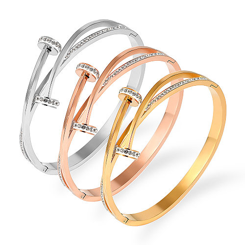 Simple Style Commute Nail Titanium Steel Plating Inlay Bangle