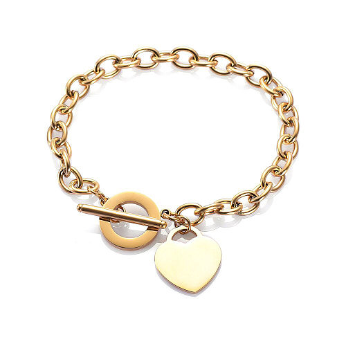 Moda amor pulseira de aço inoxidável pêssego em forma de coração carta rosa pulseira de ouro em forma de t titânio aço pulseira atacado jóias