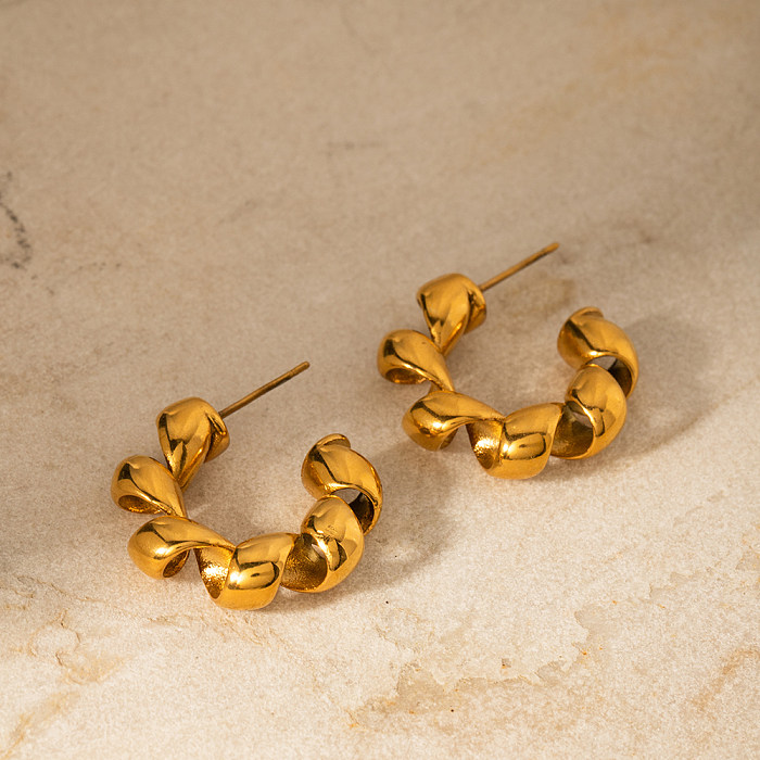 1 par IG estilo C forma chapeamento de aço inoxidável 18 K brincos banhados a ouro