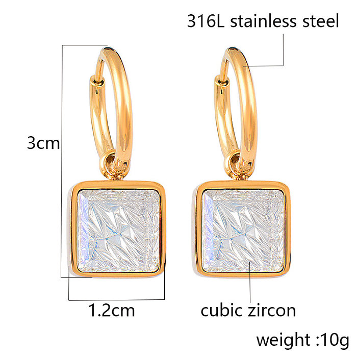 Boucles d'oreilles pendantes rétro carrées en acier inoxydable avec incrustation de zircon, 1 paire