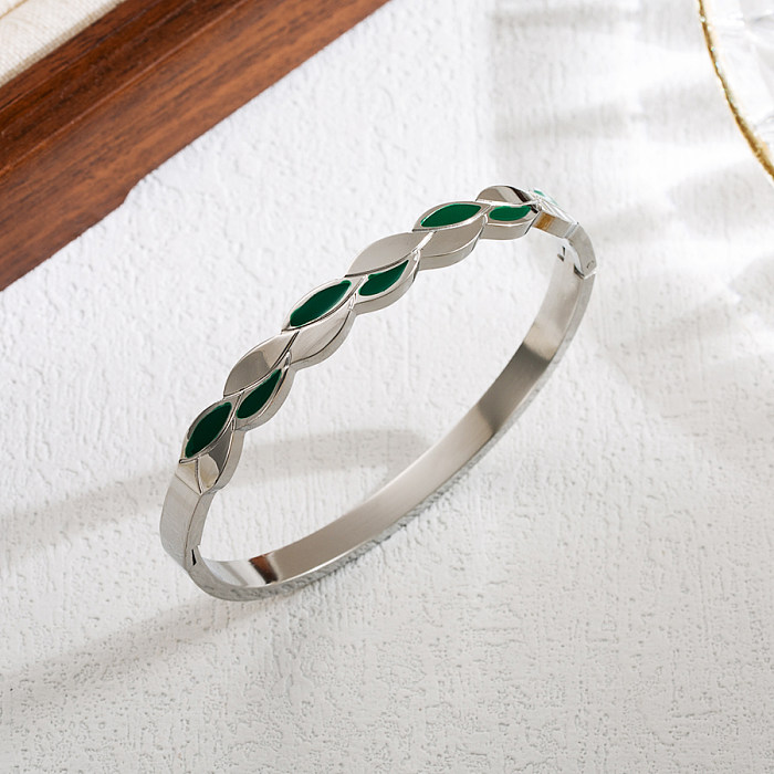 Modern Style Leaf Heart Shape Stainless Steel Hollow Out Inlay Zircon Bangle