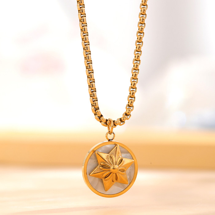 Retro Classic Style Star Heart Shape Flower Stainless Steel Enamel Plating Gold Plated Necklace