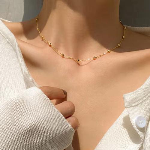 Collier de perles Simple petite boule, chaîne de clavicule en acier inoxydable à la mode