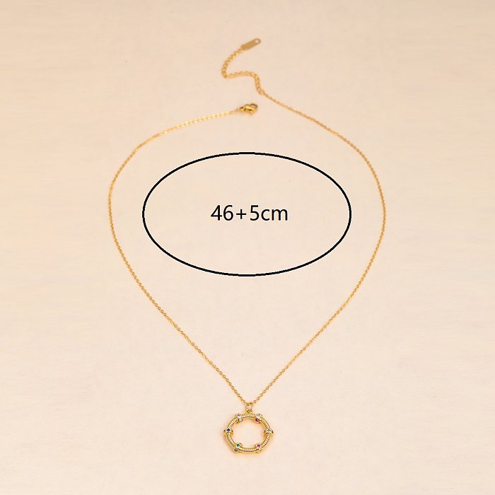 Elegant Modern Style Shiny Circle Stainless Steel  18K Gold Plated Zircon Pendant Necklace In Bulk