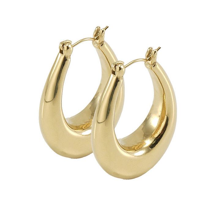 Boucles d'oreilles créoles de polissage en acier inoxydable en forme de U, Style Simple, 1 paire