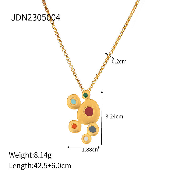 Retro Classic Style Colorful Stainless Steel  Enamel Plating 18K Gold Plated Pendant Necklace