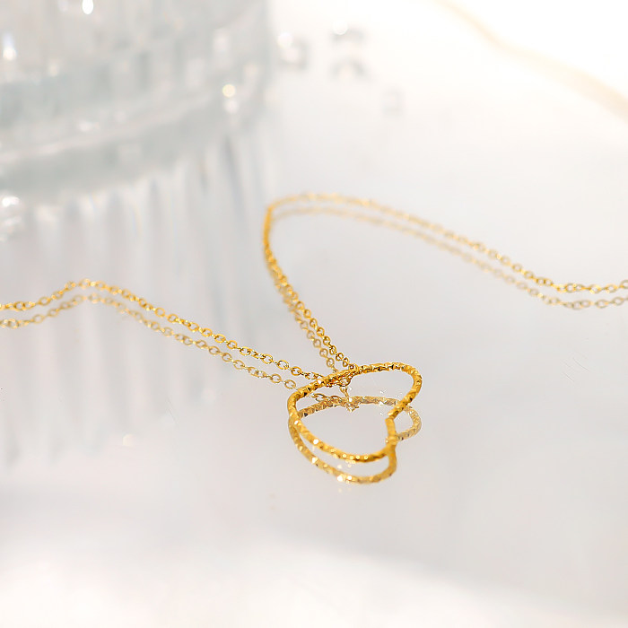 IG-Stil, französischer Stil, Pendel-Halskette, herzförmig, Edelstahl, Edelstahl-Beschichtung, 18 Karat vergoldet, Anhänger-Halskette