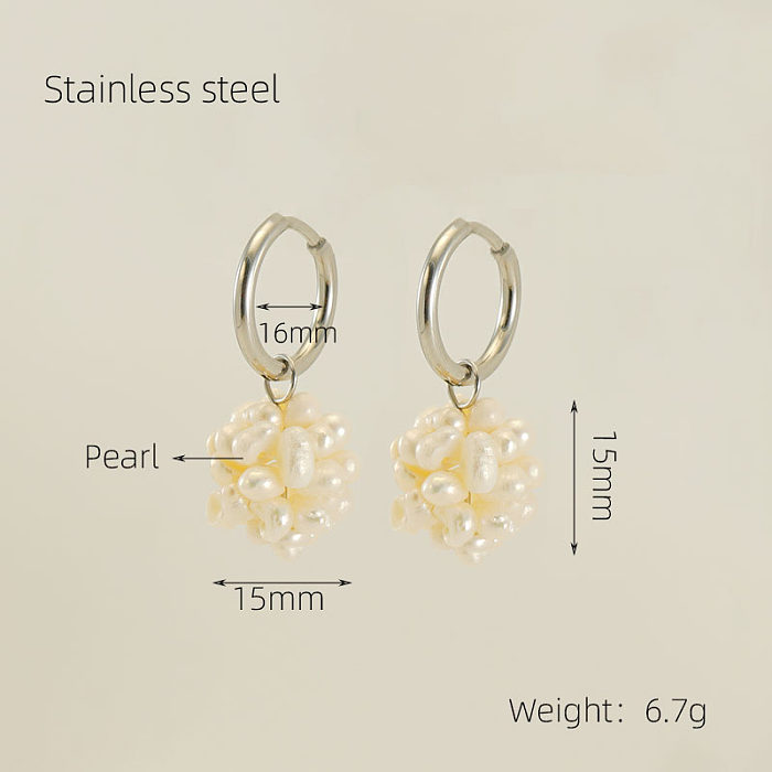 1 Pair Elegant Geometric Plating Stainless Steel  Freshwater Pearl 18K Gold Plated Drop Earrings