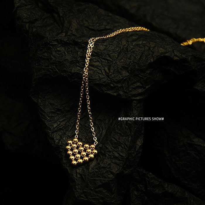 Goldfarbene süße Pfirsich-Herz-Perlen-Halskette, Edelstahl-Material, vergoldet, lichtecht, Großhandelsschmuck