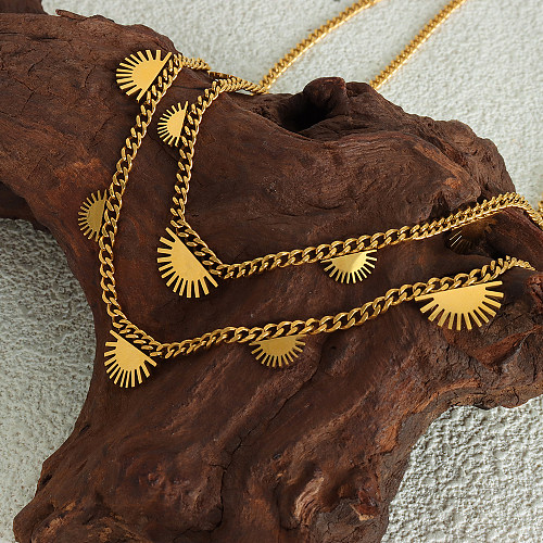 Vintage-Stil, einfacher Stil, Sonne, Edelstahl-Beschichtung, 18 Karat vergoldete Halskette