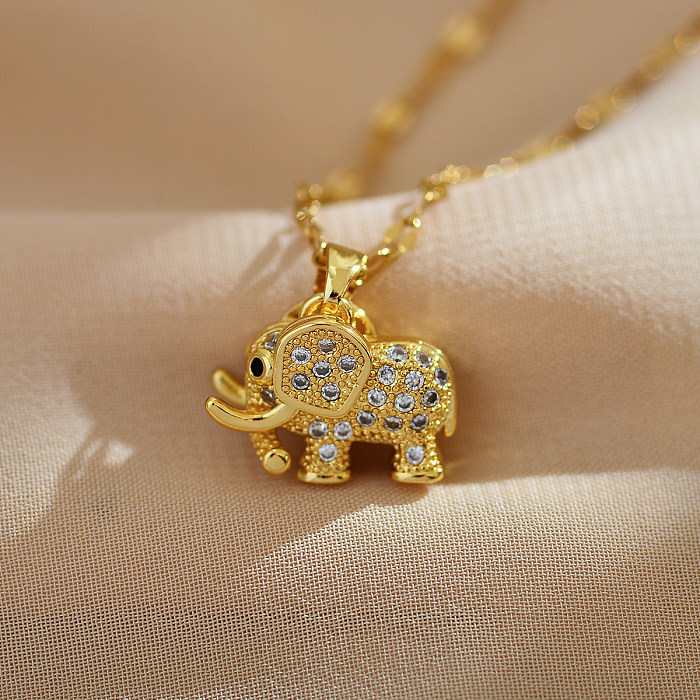 لطيف الفيل الفولاذ المقاوم للصدأ طلاء النحاس البطانة الزركون الذهب مطلي قلادة قلادة