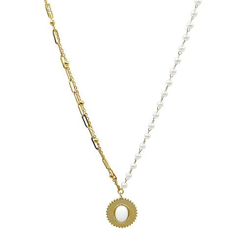 Fashion Geometric Stainless Steel  Plating Natural Stone Pendant Necklace 1 Piece