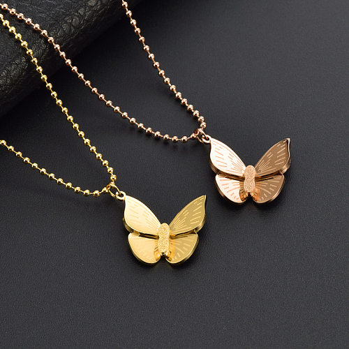 Elegant Butterfly Stainless Steel  Plating 18K Gold Plated Pendant Necklace