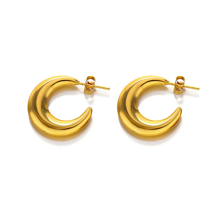 1 Pair IG Style Moon Plating Stainless Steel  18K Gold Plated Ear Studs