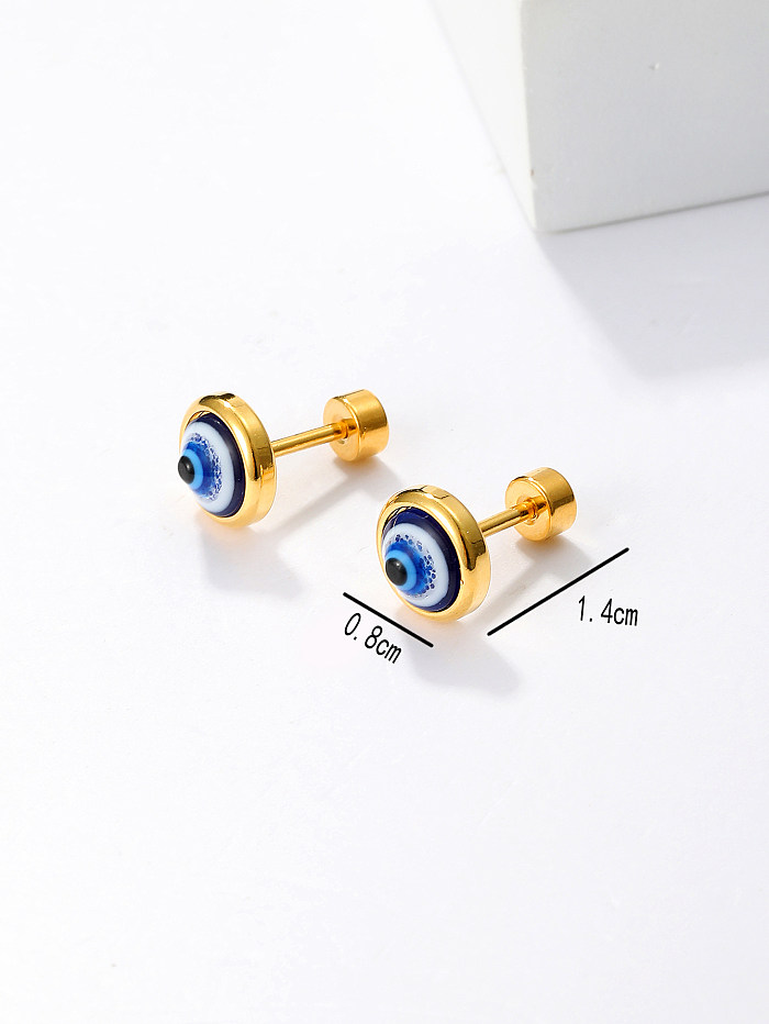 Wholesale 1 Pair Cool Style Devil'S Eye Stainless Steel  18K Gold Plated Turquoise Ear Studs