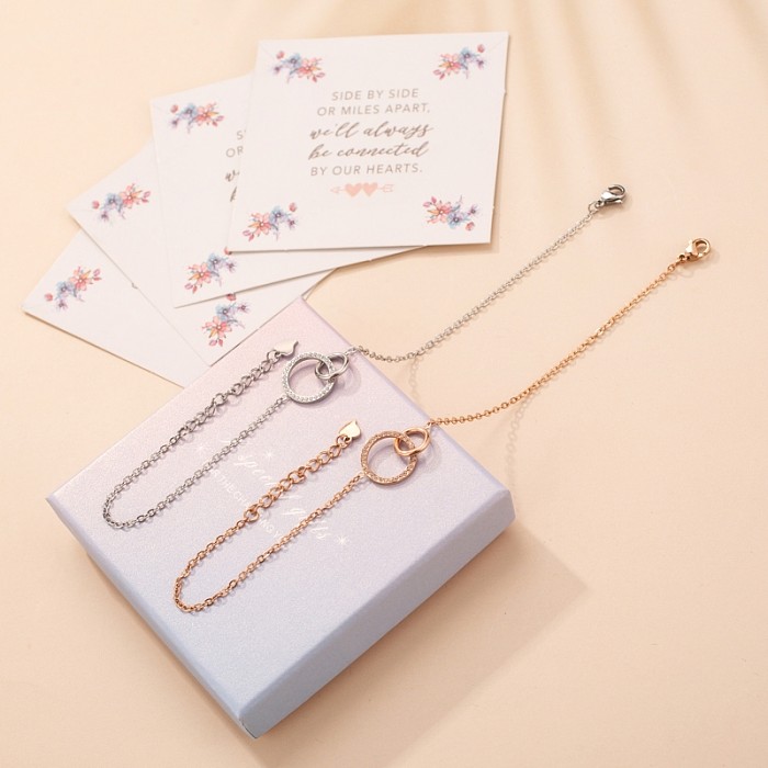 Cute Simple Style Classic Style Circle Heart Shape Butterfly Stainless Steel Rose Gold Plated Gold Plated Artificial Diamond Bracelets In Bulk
