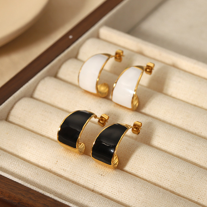 1 Pair Commute C Shape Polishing Plating Stainless Steel  18K Gold Plated Ear Studs