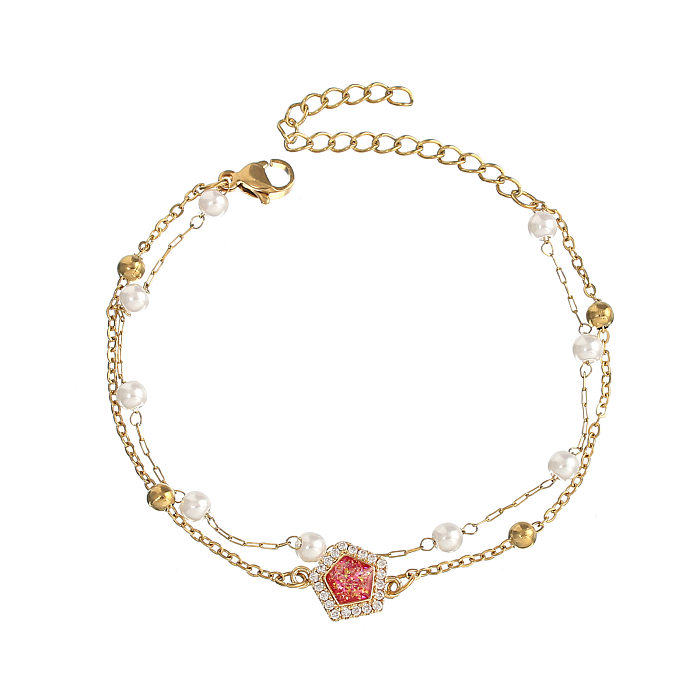 Bracelets géométriques en acier inoxydable, Style Baroque Simple, perles artificielles, incrustation de Zircon faites à la main, vente en gros