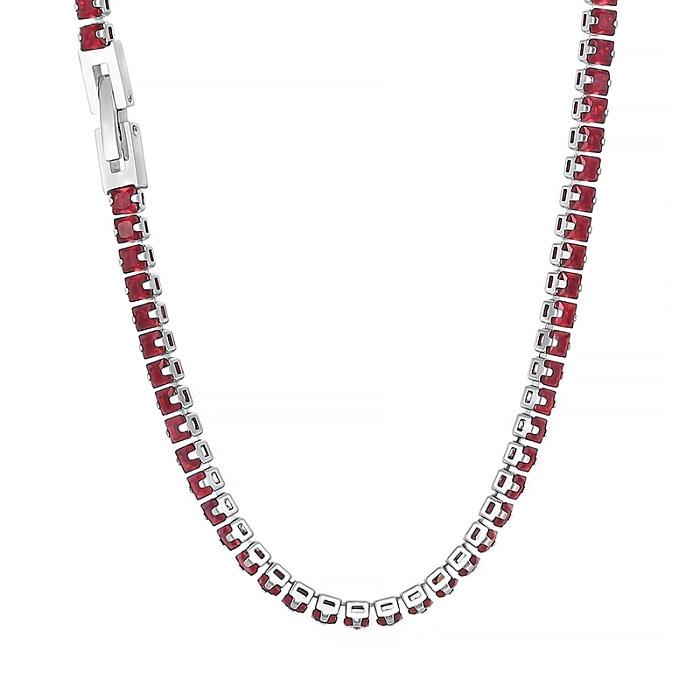 Elegante, luxuriöse, quadratische, ovale Halskette mit Inlay aus Zirkon und 18-Karat-Vergoldung aus Edelstahl