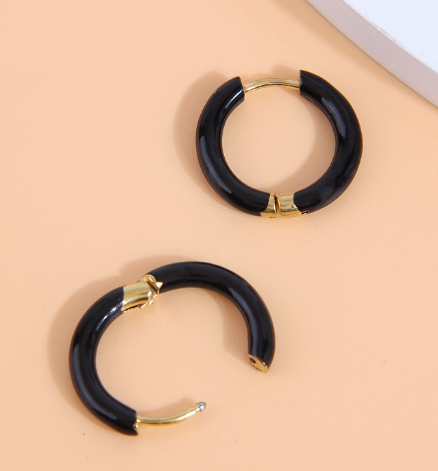 1 paire de boucles d'oreilles créoles rondes en acier inoxydable, Style Simple