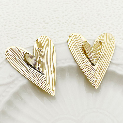 1 par de pinos de orelha banhados a ouro, estilo vintage, estilo simples, formato de coração, polimento