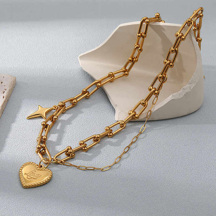 Mode-Stern-Herzform-Edelstahlkette, vergoldete Anhänger-Halskette, 1 Stück