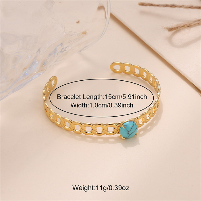 Bracelet plaqué or en pierre naturelle d'incrustation de placage d'acier inoxydable de couleur unie de dame