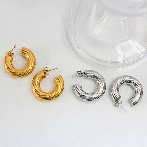 1 Paar elegante, schlichte, einfarbige Edelstahl-Ohrringe mit 18-Karat-Vergoldung