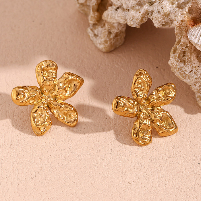 1 par de pendientes plisados ​​de acero inoxidable chapados en oro de 18 quilates estilo vintage estilo simple estilo clásico chapado en flores