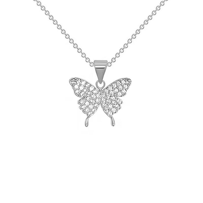 Collier pendentif en pierres précieuses artificielles en acier inoxydable, Style Simple et doux, papillon, en vrac
