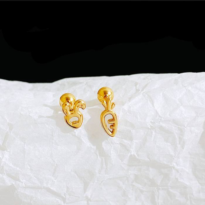 Clous d'oreilles en perles artificielles plaquées en acier inoxydable, lapin rétro, 1 paire