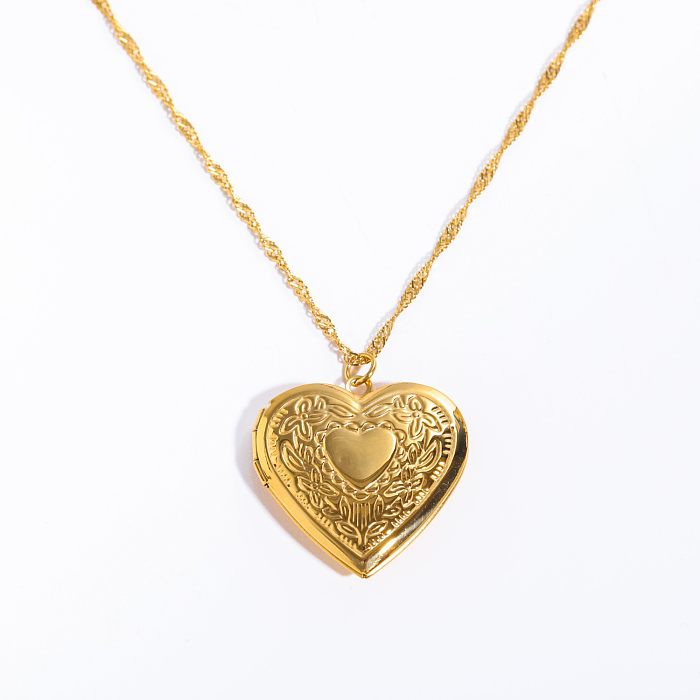 Casual Vintage Style Classic Style Heart Shape Stainless Steel  Plating Hollow Out 18K Gold Plated Pendant Necklace
