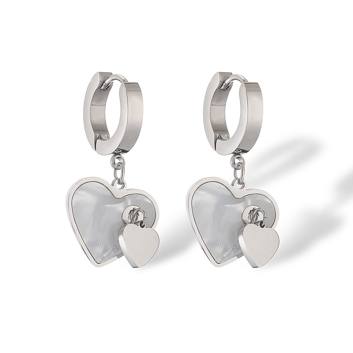 1 Pair Simple Style Commute Heart Shape Plating Inlay Stainless Steel Shell 18K Gold Plated Drop Earrings