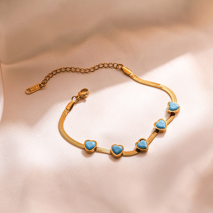 Wholesale Vintage Style Commute Heart Shape Titanium Steel Plating Inlay 18K Gold Plated Turquoise Bracelets