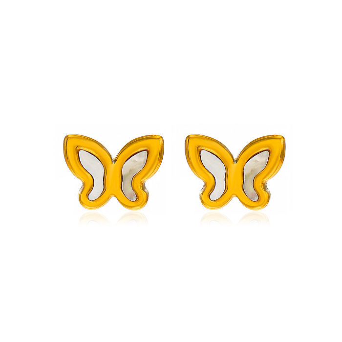 1 Pair Casual Simple Style Fruit Flower Butterfly Plating Inlay Stainless Steel Shell 18K Gold Plated Ear Studs