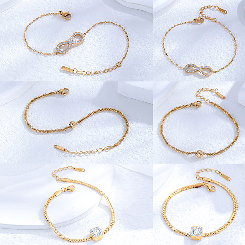 Schlichter, glänzender, quadratischer Infinity-Armband mit Titan-Stahlbeschichtung und Zirkon-Inlay, 24 Karat vergoldet