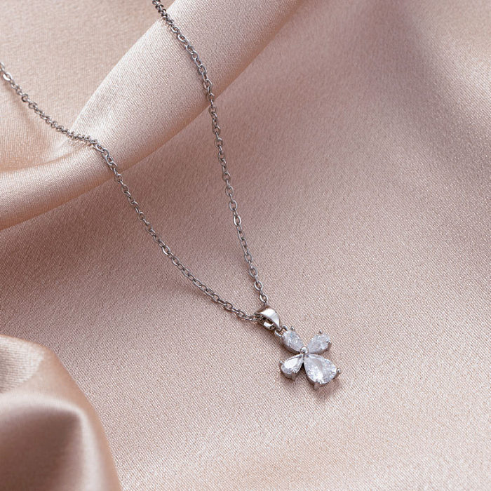 Elegant Swan Starfish Snowflake Stainless Steel  Stainless Steel Plating Inlay Zircon White Gold Plated Pendant Necklace