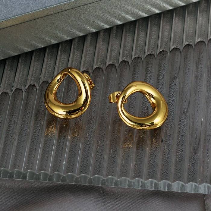 1 par de pendientes casuales chapados en color sólido de acero inoxidable chapado en oro de 14 quilates
