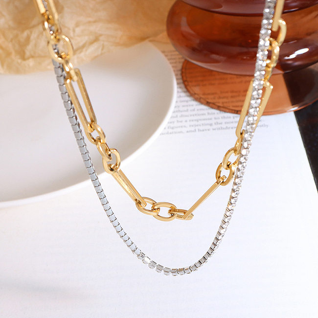 Modische geometrische Halskette aus Edelstahl mit eingelegtem Zirkon