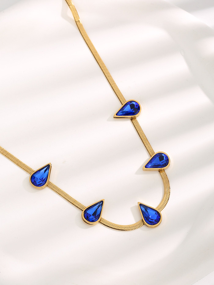 Casual Simple Style Water Droplets Stainless Steel Inlay Zircon Necklace