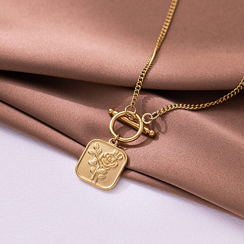 Collar con colgante chapado en oro de 18 quilates con revestimiento de acero inoxidable rosa de estilo vintage